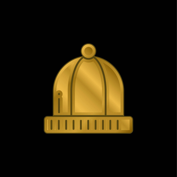 Beanie gold plated metalic icon or logo vector - Vector, Image