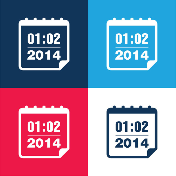 2014 Luty Kalendarz Strona niebieski i czerwony zestaw czterech kolorów minimalny zestaw ikon - Wektor, obraz