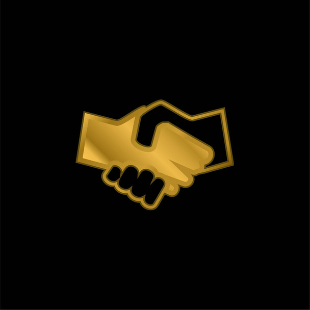 Black And White Shaking Hands gold plated metalic icon or logo vector - Vector, Image