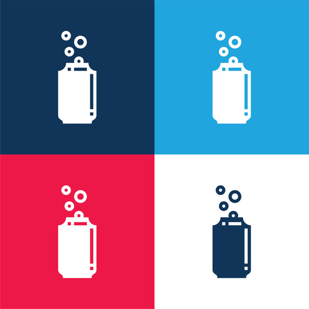 Beer Can blue and red four color minimal icon set - Vector, Image
