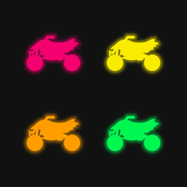 All Terrain Vehicle Motorbike four color glowing neon vector icon - Vector, Image