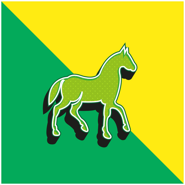 Caballo de raza negra en la postura a pie Vista lateral verde y amarillo moderno vector 3d icono logo - Vector, Imagen
