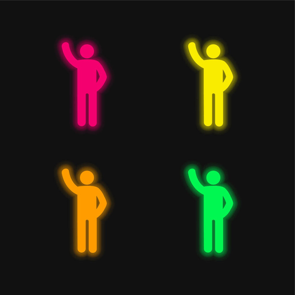 Arm hoch vier farbig leuchtende Neon-Vektorsymbole - Vektor, Bild