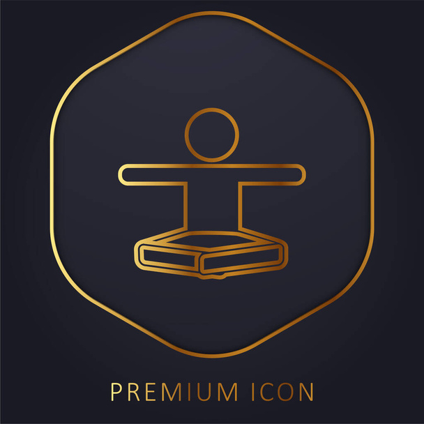 Chico en posición de loto estiramiento brazos línea de oro logotipo premium o icono - Vector, Imagen