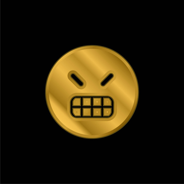 Angry Emoticon Square Обличчя золотистий металевий значок або вектор логотипу
 - Вектор, зображення
