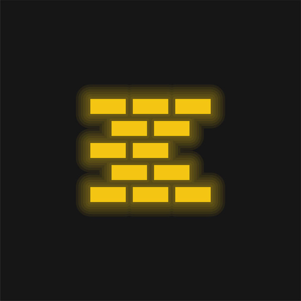 Tiili Wall keltainen hehkuva neon kuvake - Vektori, kuva
