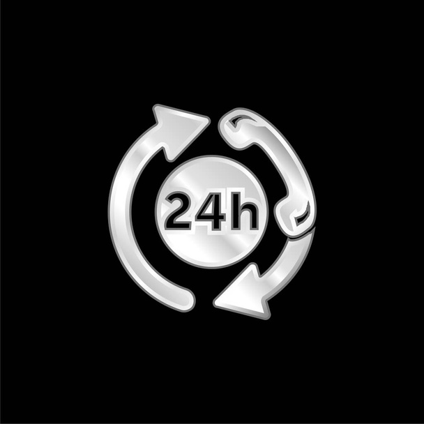 24 Horas Servicio de Asistencia Telefónica plateado icono metálico - Vector, imagen