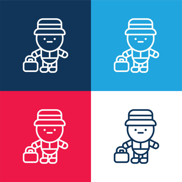 Bell Boy blu e rosso quattro colori set icona minima - Vettoriali, immagini