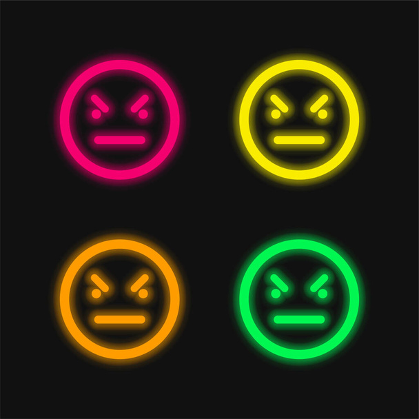 Bad Emoticon Square Face neljä väriä hehkuva neon vektori kuvake - Vektori, kuva