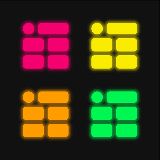 Bloquea cuatro colores brillante icono de vectores de neón - Vector, Imagen