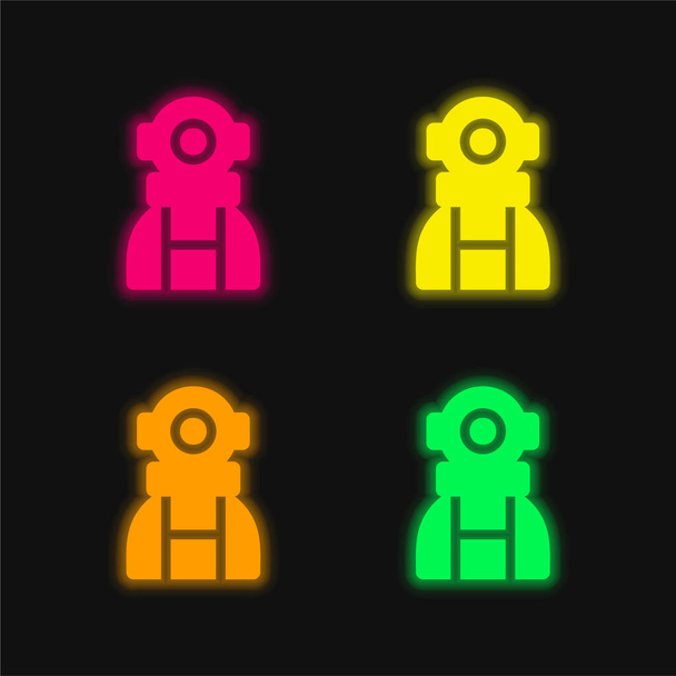 Astronaute quatre couleur brillant icône vectorielle néon - Vecteur, image