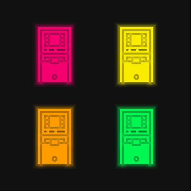 Atm Machine four color glowing neon vector icon - Vector, Image