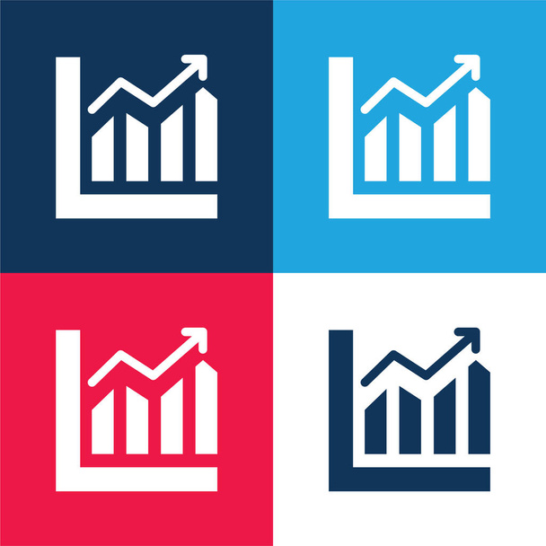 Bar Chart kék és piros négy szín minimális ikon készlet - Vektor, kép