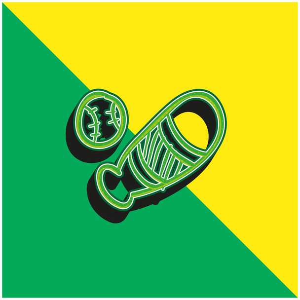 бейсбольный мяч и бита зеленый и желтый современный 3D логотип векторной иконки - Вектор,изображение