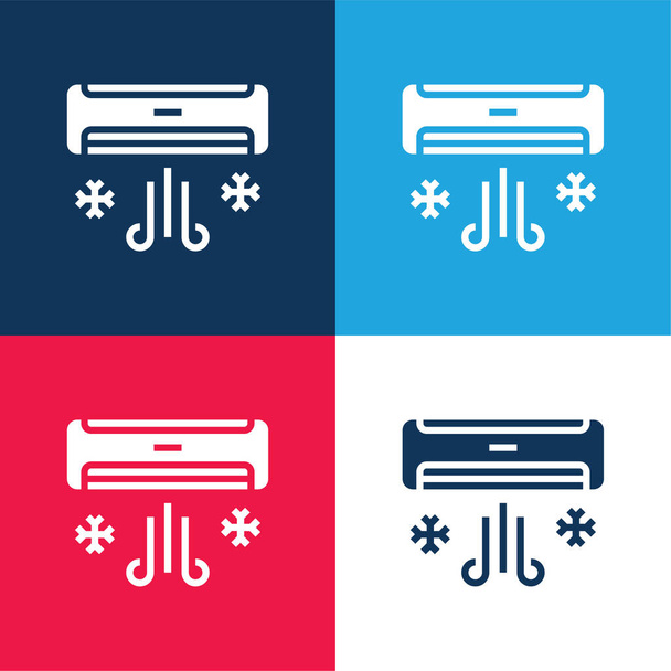 Set icona minimale di quattro colori blu e rosso del condizionatore d'aria - Vettoriali, immagini