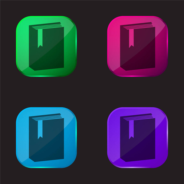 Libro con marcador icono de botón de cristal de cuatro colores - Vector, imagen