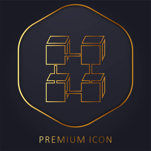 Blockchain línea de oro logotipo premium o icono - Vector, Imagen