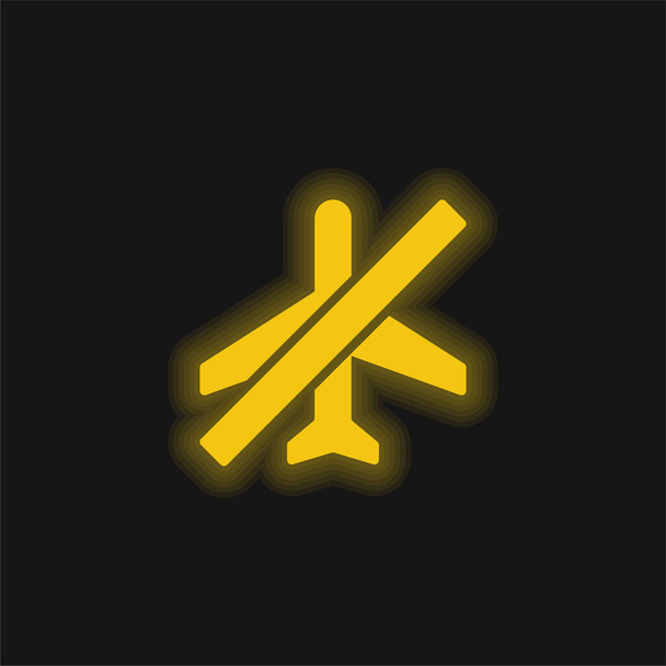 Airplane Mode yellow glowing neon icon - Vector, Image