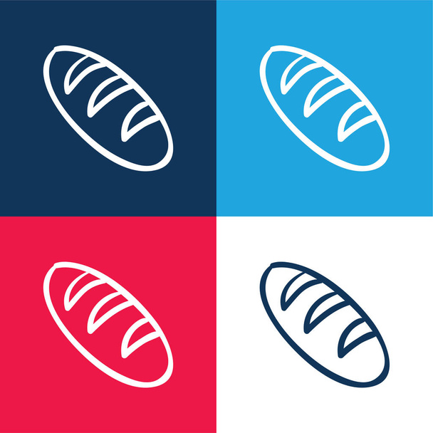 Pain Baguette contour bleu et rouge quatre couleurs ensemble d'icône minimale - Vecteur, image