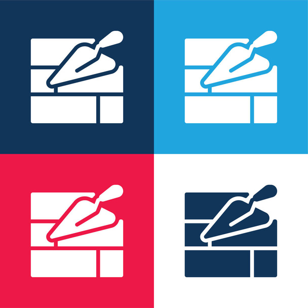 Téglafal kék és piros négy szín minimális ikon készlet - Vektor, kép