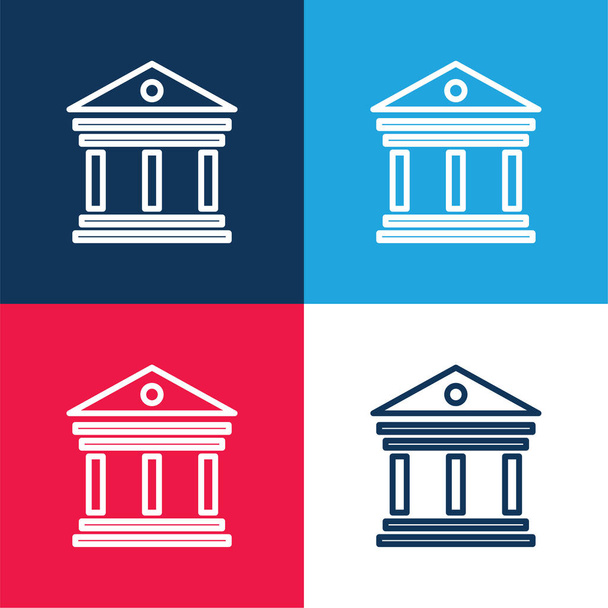 Bâtiment élégant antique avec colonnes bleu et rouge ensemble d'icônes minimales de quatre couleurs - Vecteur, image