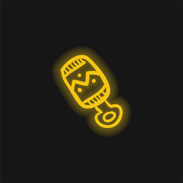 Baby Rattle Hand Drawn Toy yellow glowing neon icon - Vector, Image