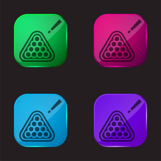Billar icono de botón de cristal de cuatro colores - Vector, imagen
