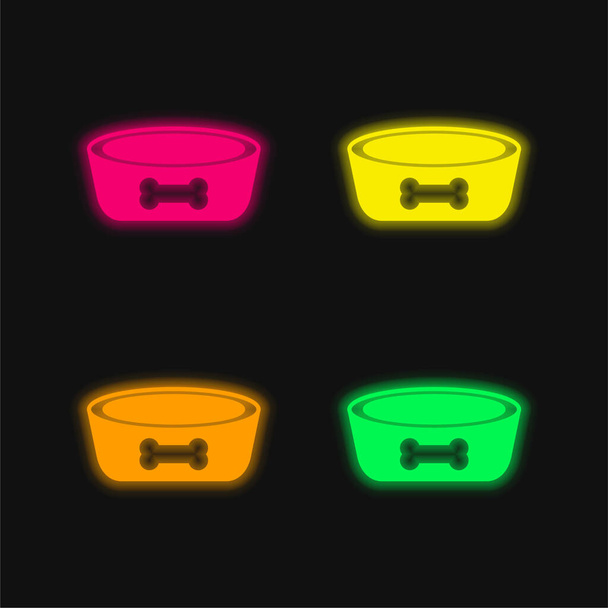 4色のネオンベクトルアイコンをボウル - ベクター画像