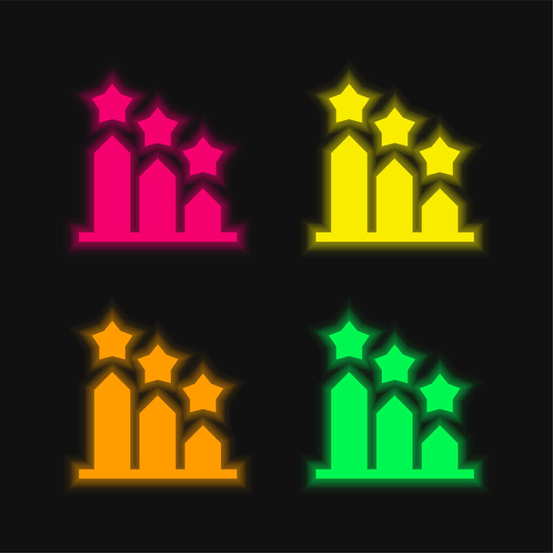 Diagramme à barres icône vectorielle néon éclatante à quatre couleurs - Vecteur, image
