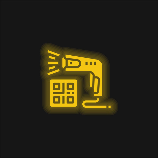 Viivakoodi Skanneri keltainen hehkuva neon kuvake - Vektori, kuva
