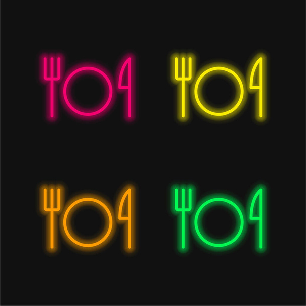 Basic Restaurant Sign four color glowing neon vector icon - Vector, Image