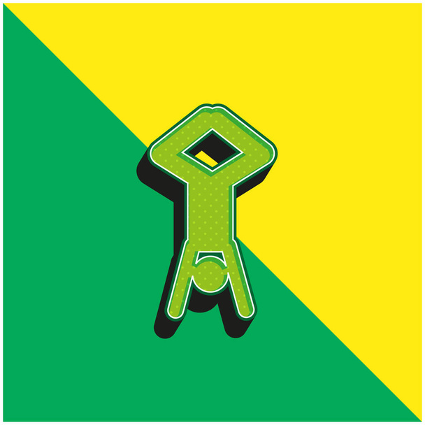 Acrobat postura silueta con la cabeza hacia abajo y las piernas hacia arriba verde y amarillo moderno vector 3d icono logo - Vector, imagen
