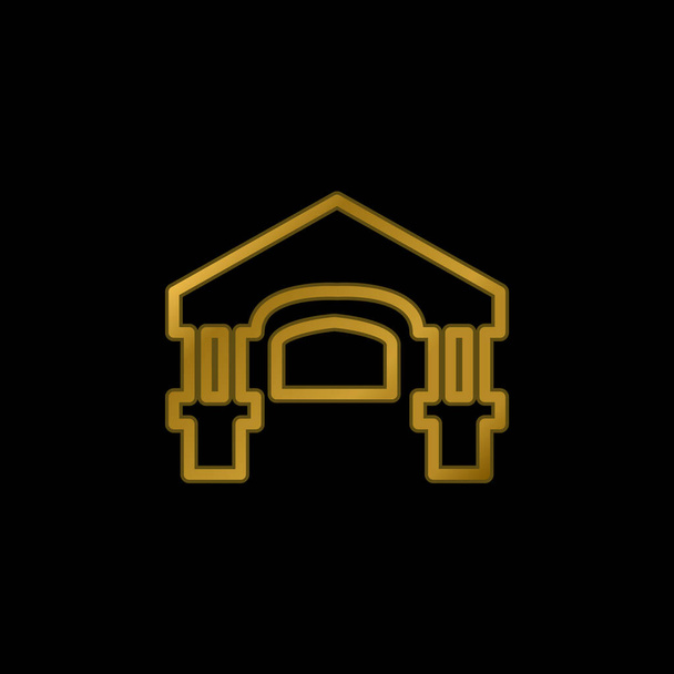 Edificio antiguo chapado en oro icono metálico o logotipo vector - Vector, imagen