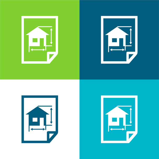 Architettura Disegnare di una casa su un piatto di carta quattro colori set icona minima - Vettoriali, immagini