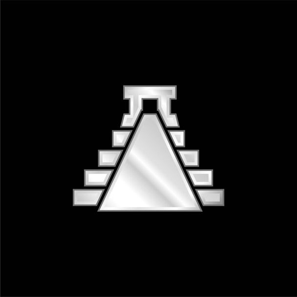 Oud Mexico Piramide Vorm verzilverd metalen icoon - Vector, afbeelding