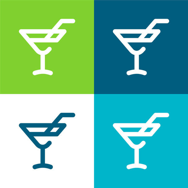 Алкогольный напиток Плоский четырехцветный минимальный набор значков - Вектор,изображение