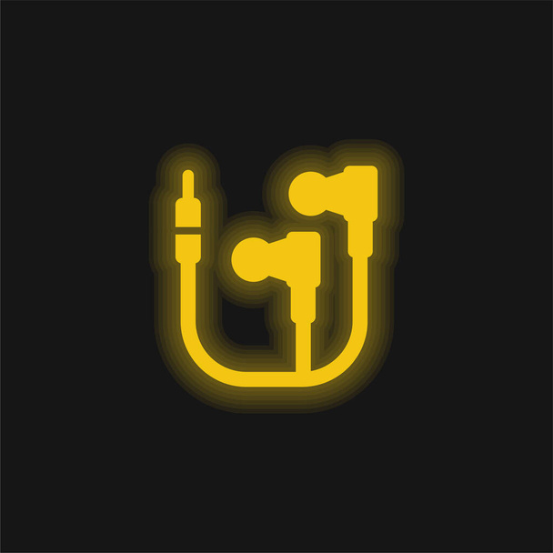 大きなイヤフォン黄色の輝くネオンアイコン - ベクター画像