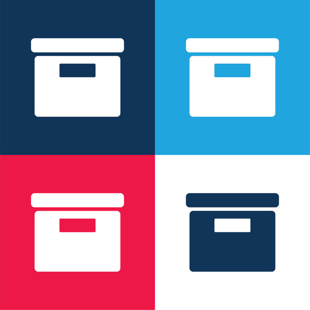 Box From Side View blue and red four color minimal icon set - Vector, Image