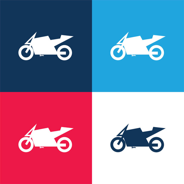 ビッグレーシングバイクブルーと赤の4色の最小アイコンセット - ベクター画像