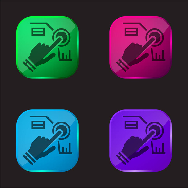 Βοηθός τέσσερις εικονίδιο κουμπί γυαλί χρώμα - Διάνυσμα, εικόνα
