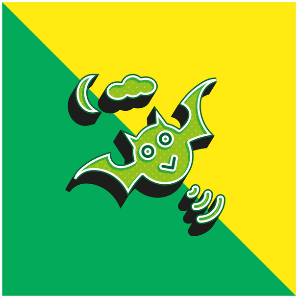 Denevér Zöld és sárga modern 3D vektor ikon logó - Vektor, kép