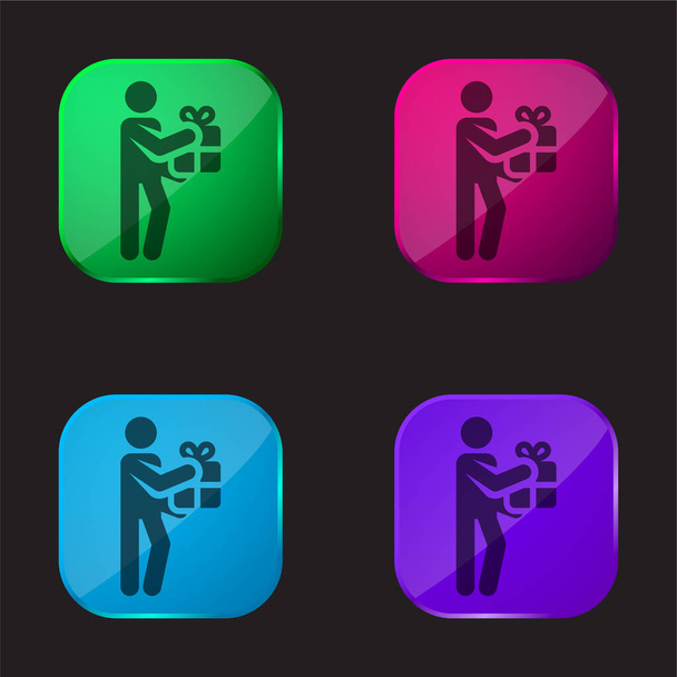 Anniversaire quatre icône bouton en verre de couleur - Vecteur, image