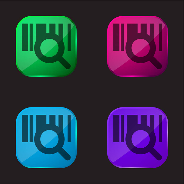 Barcode four color glass button icon - Vector, Image