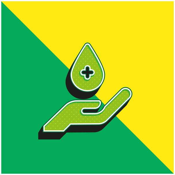 Blood Drop Groen en geel modern 3D vector pictogram logo - Vector, afbeelding