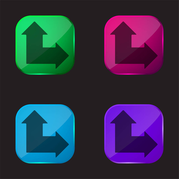 Pfeile Winkel Zeigen nach oben und rechts vier farbige Glasknopf-Symbol - Vektor, Bild