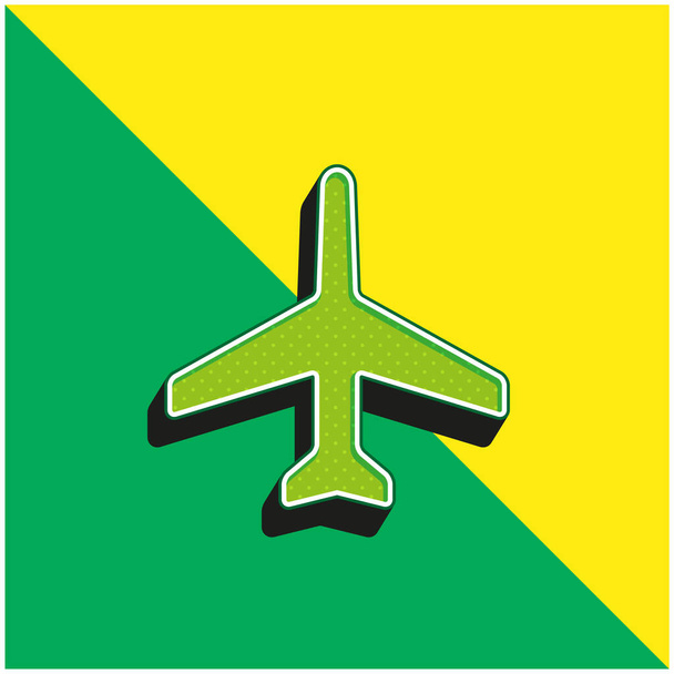 Vliegtuig Pointing Up Groen en geel modern 3D vector pictogram logo - Vector, afbeelding