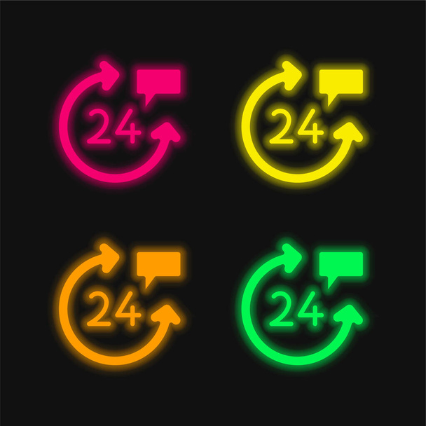 24 Horas de cuatro colores brillante icono de vectores de neón - Vector, Imagen