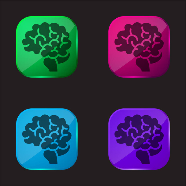 Hersenen vier kleuren glazen knop pictogram - Vector, afbeelding