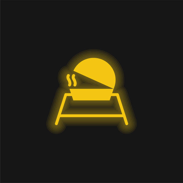Ícone de néon brilhante amarelo churrasco - Vetor, Imagem