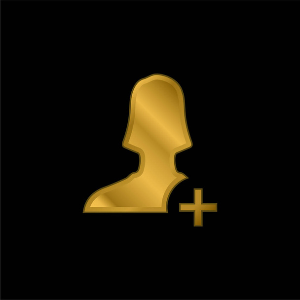 Add Female User gold plated metalic icon or logo vector - Vector, Image